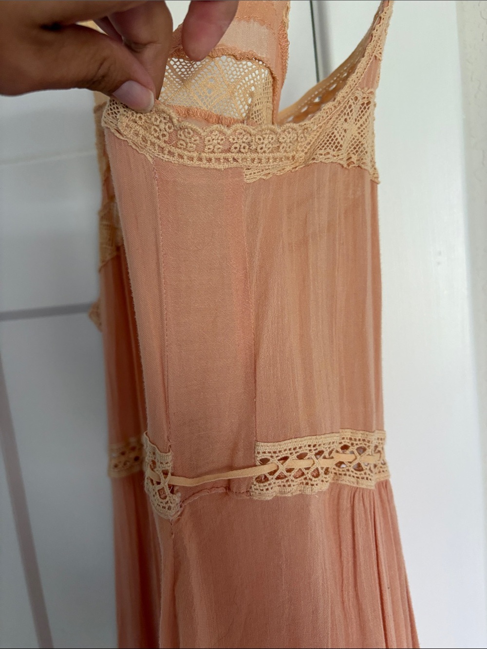 Spell Peach High-Low Lace Trim Maxi Dress - Picture 3 of 4